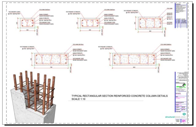 Rectangular Reinforced Concrete Column Section Details