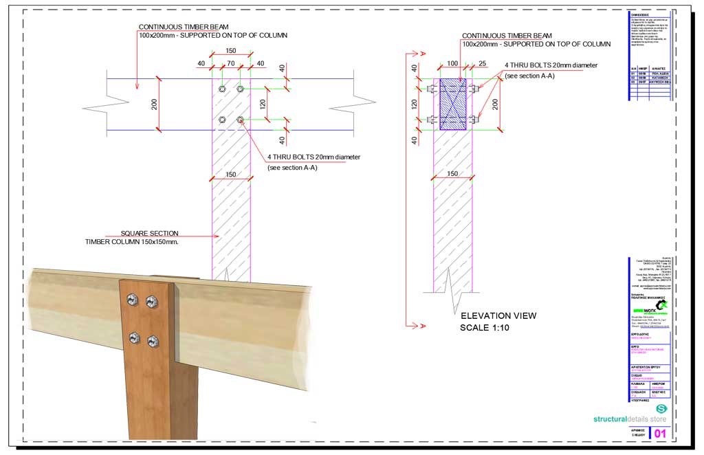 Continuous Timber Beam Supported on Top of Timber Column