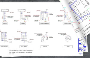 All types of reinforced concrete stairs reinforcement plan views