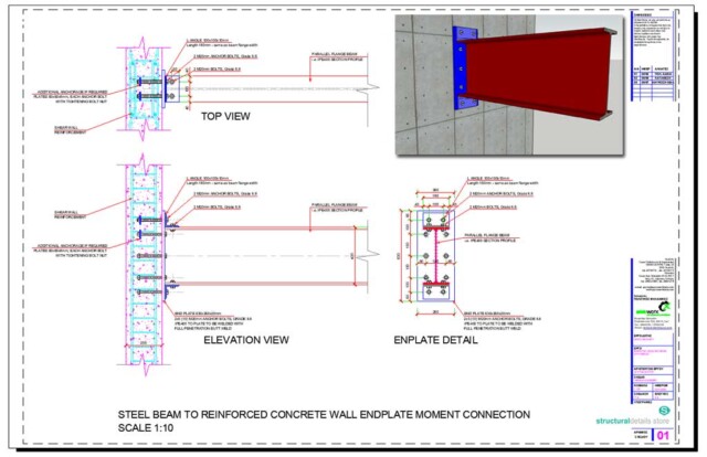 Steel Beam Reinforced Concrete Wall Endplate Moment Connection