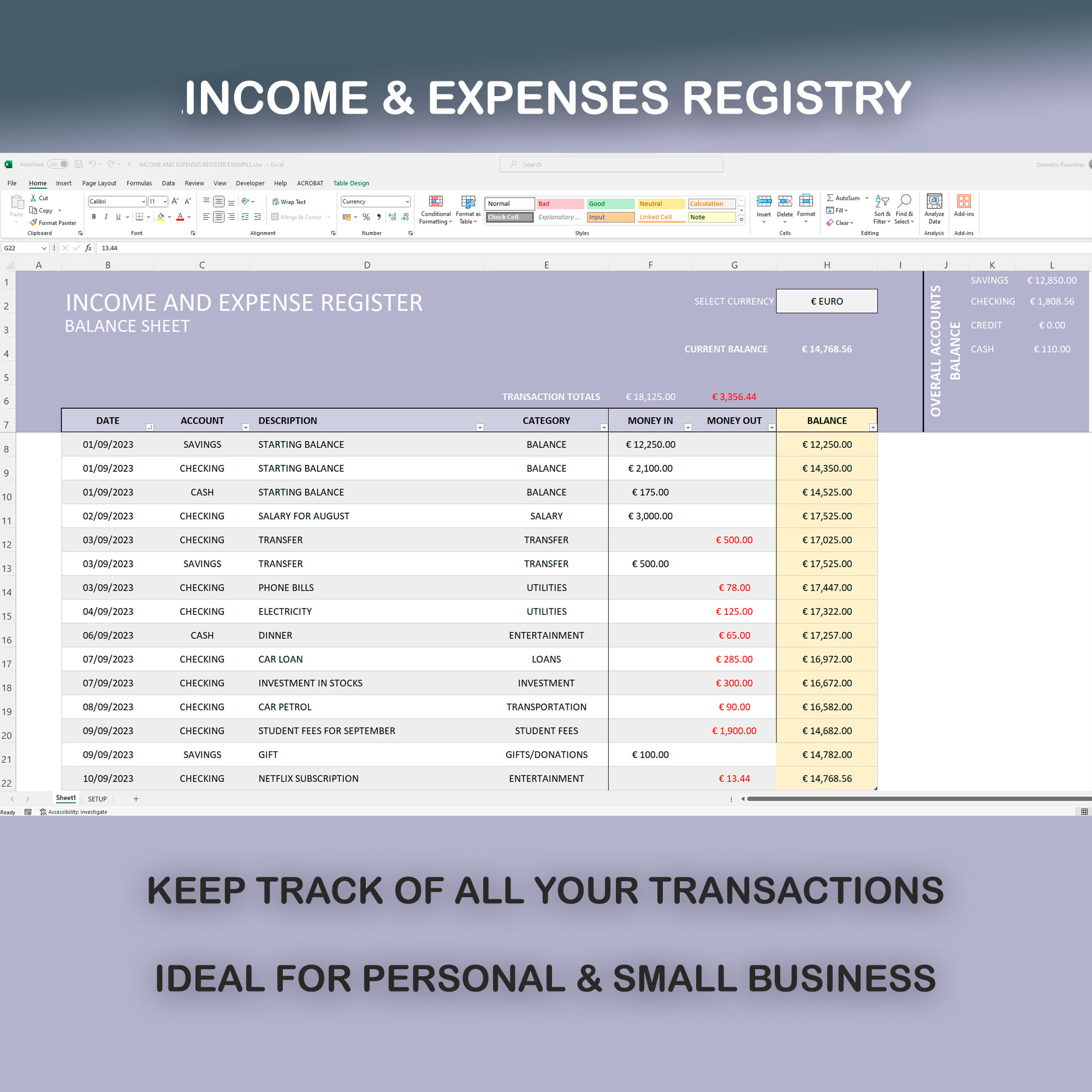 Income Expenses Tracking Excel Spreadsheet Template
